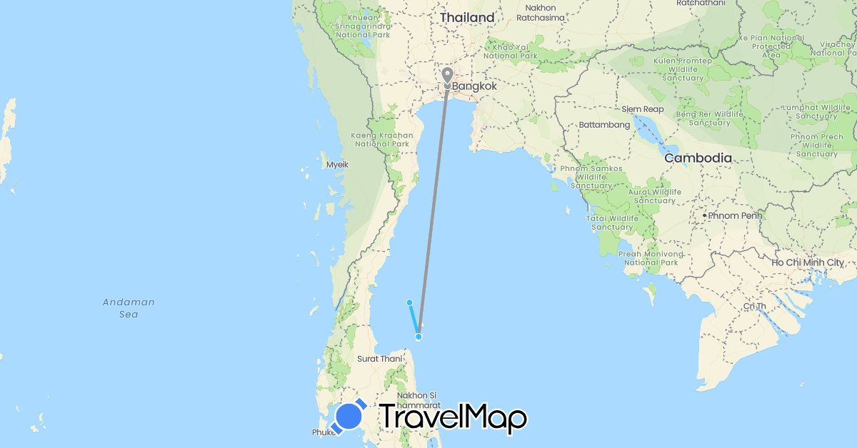 TravelMap itinerary: driving, plane, boat in Thailand (Asia)